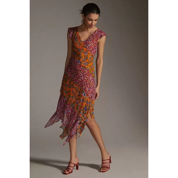 NWT ANTHROPOLOGIE HANKY-HEM MIDI DRESS IN MEDIUM ORANGE - Picture 5 of 11